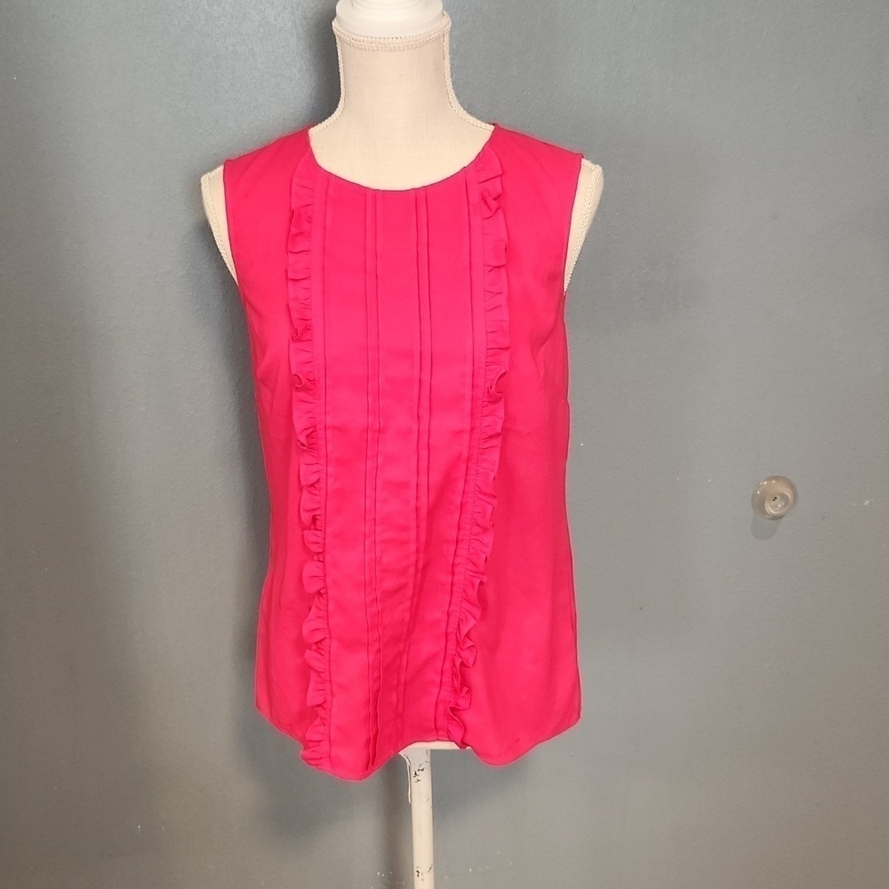 Boden Ruffled Sleeveless Neon Pink Flowy Blouse Feminine Preppy